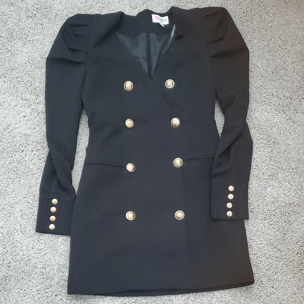 L'ATISTE Black Dress with Gold Accents